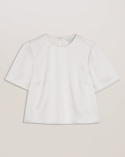 Women's Siroi-Short Sleeve Satin Crew Neck Top Ivory