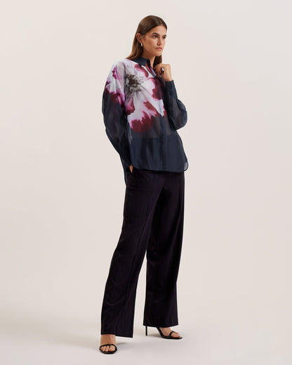 Women's Orrin-Printed Button Down Oversized Shirt Navy