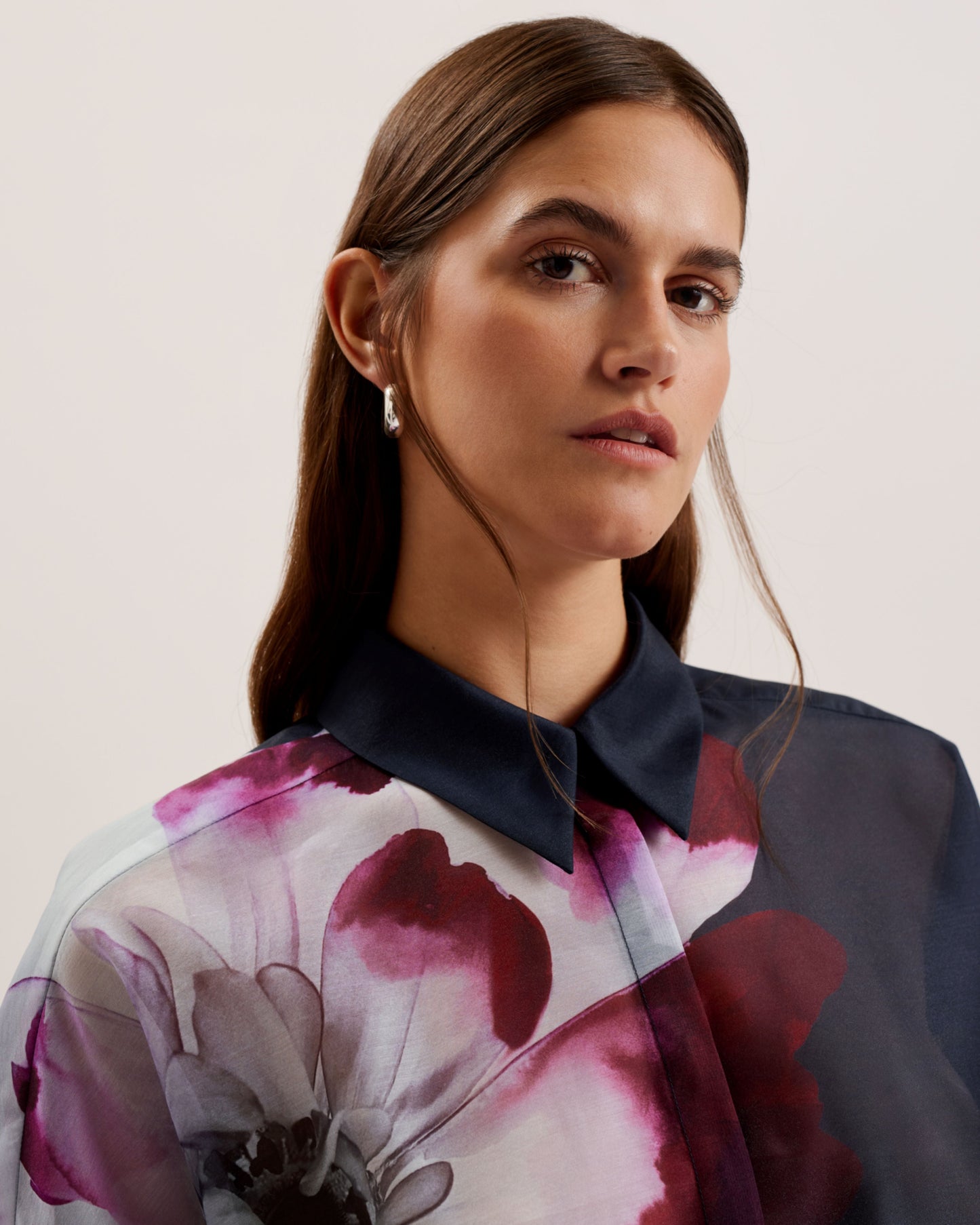 Women's Orrin-Printed Button Down Oversized Shirt Navy