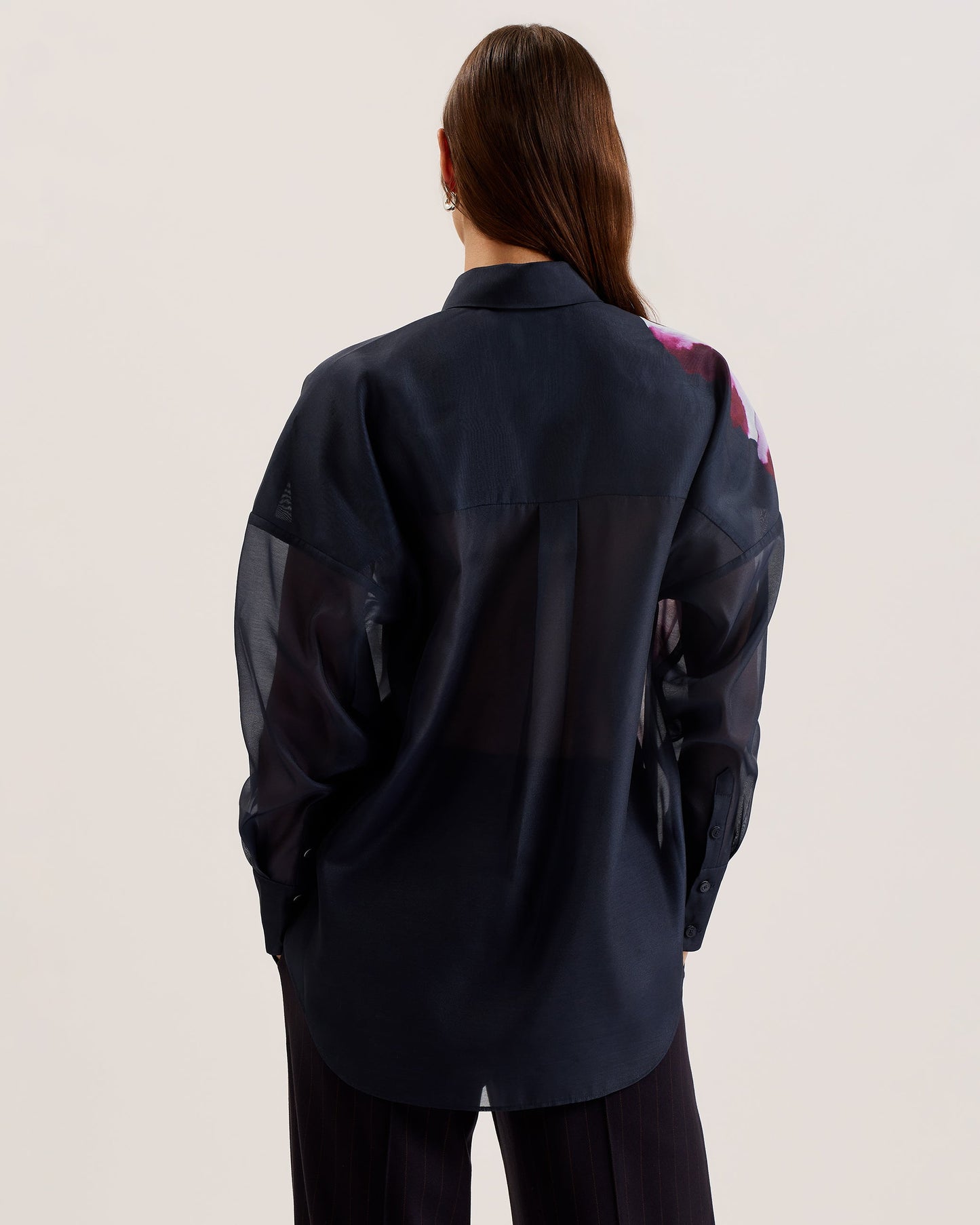 Women's Orrin-Printed Button Down Oversized Shirt Navy