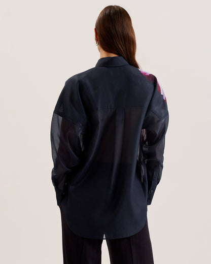 Women's Orrin-Printed Button Down Oversized Shirt Navy