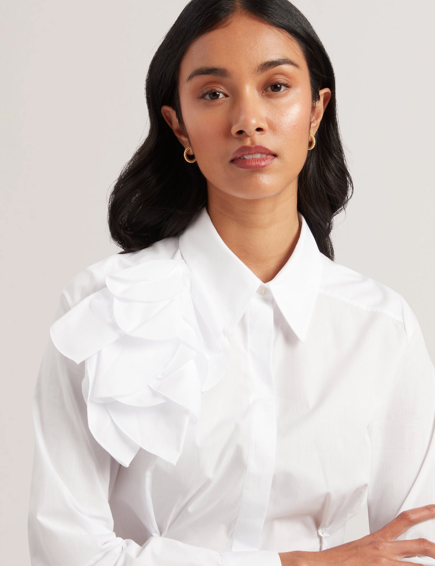 Women's Sylivia-Corsage Detail Button Down Shirt White