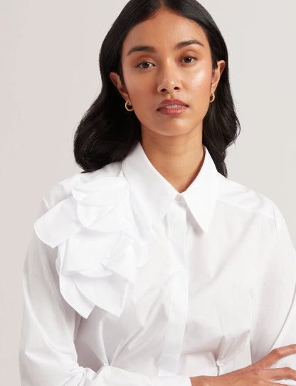 Women's Sylivia-Corsage Detail Button Down Shirt White
