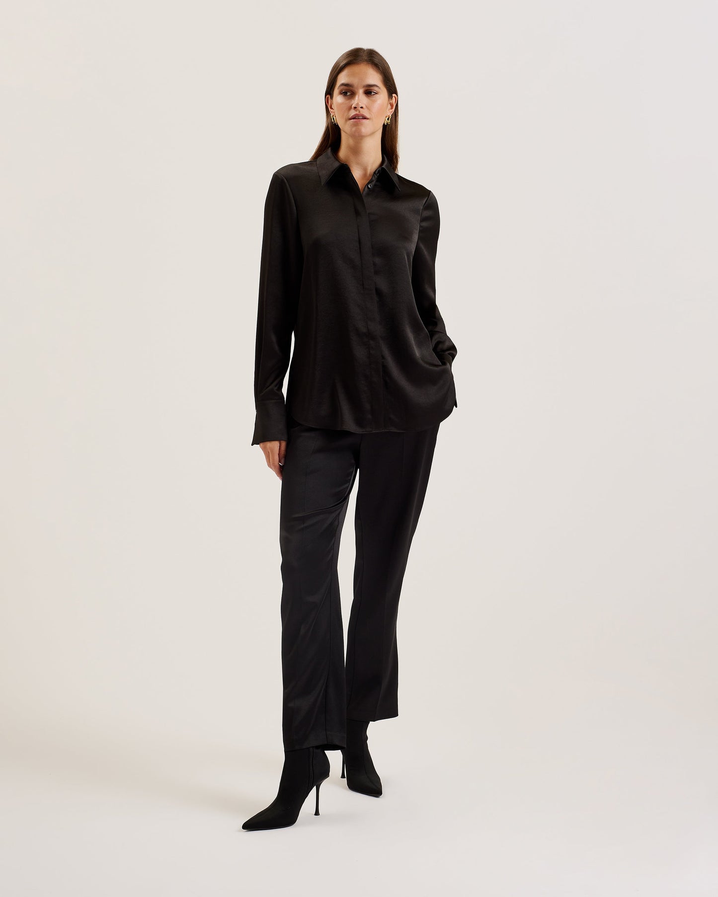 Women's Sonora-Long Line Satin Shirt Black