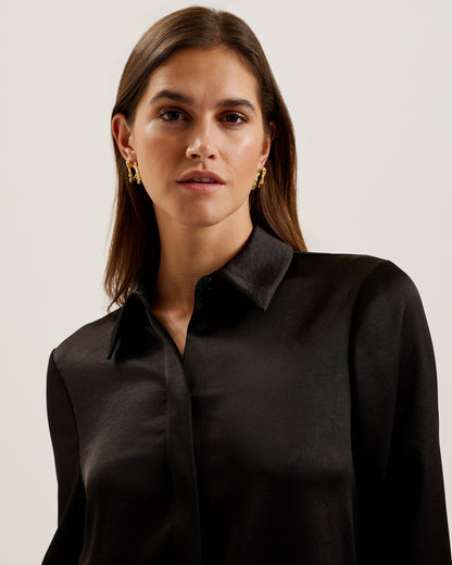 Women's Sonora-Long Line Satin Shirt Black