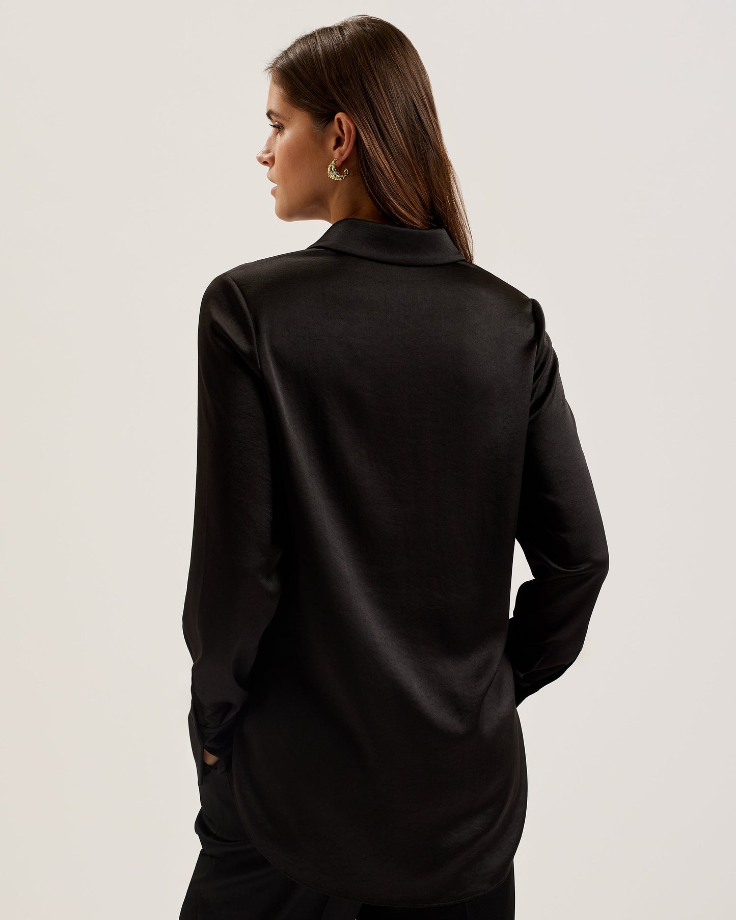 Women's Sonora-Long Line Satin Shirt Black