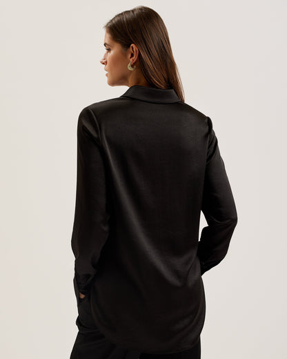 Women's Sonora-Long Line Satin Shirt Black