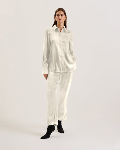 Women's Sonora-Long Line Satin Shirt Ivory