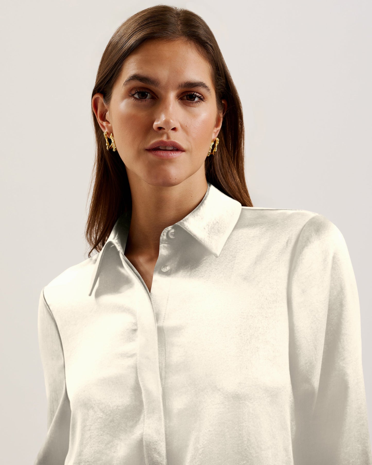 Women's Sonora-Long Line Satin Shirt Ivory
