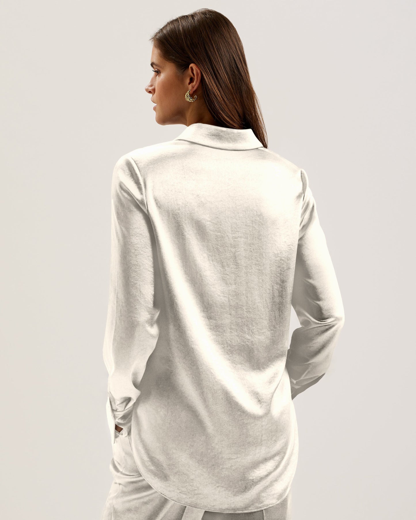 Women's Sonora-Long Line Satin Shirt Ivory