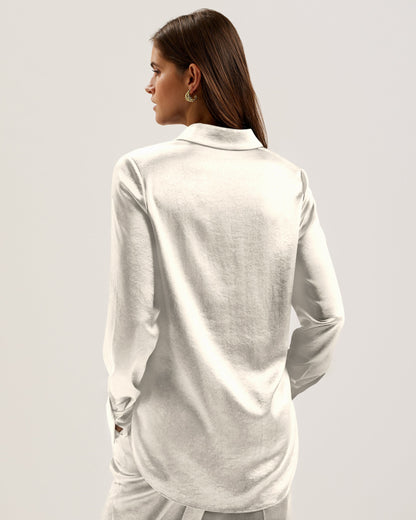 Women's Sonora-Long Line Satin Shirt Ivory