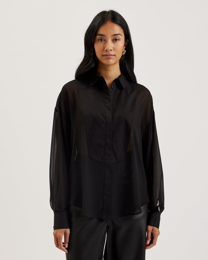 Women's Lechosa-Oversized Chiffon Bib Detail Shirt Black