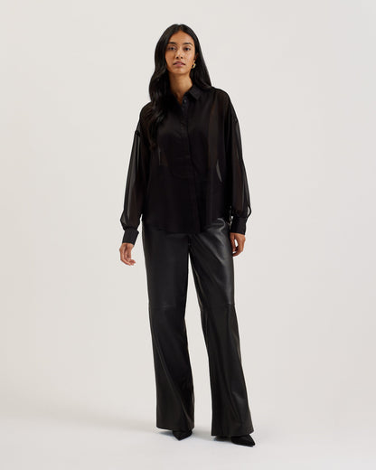 Women's Lechosa-Oversized Chiffon Bib Detail Shirt Black