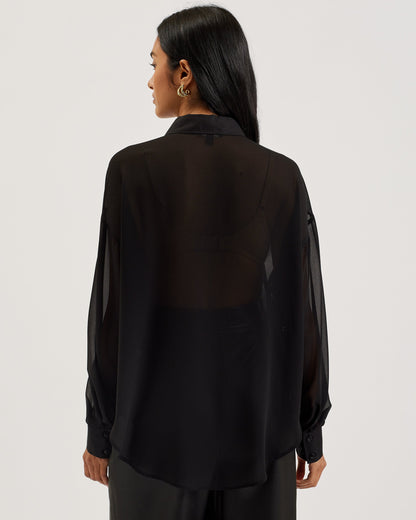 Women's Lechosa-Oversized Chiffon Bib Detail Shirt Black