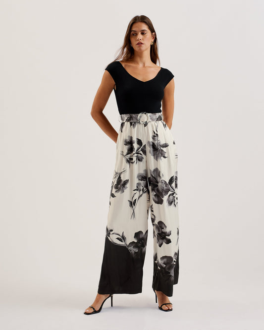 Women's Nalco-Bardot Knit Bodice Print Trouser Jump Black