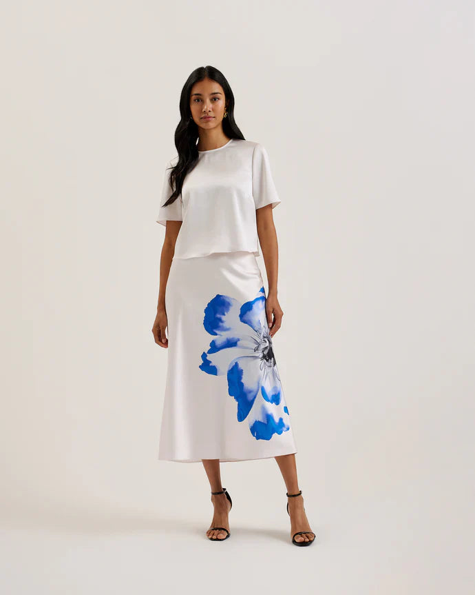 Women's Leelia-Printed Midi Bias Cut Skirt Ivory