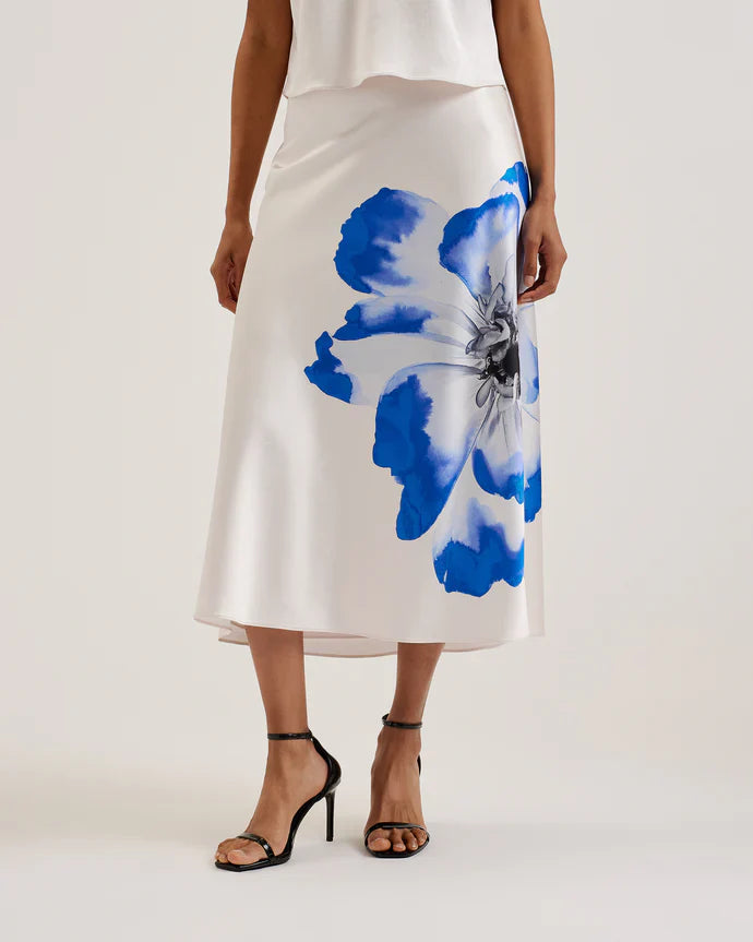 Women's Leelia-Printed Midi Bias Cut Skirt Ivory