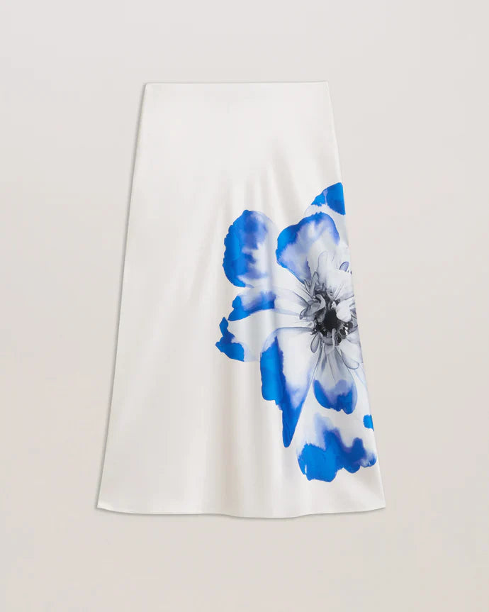 Women's Leelia-Printed Midi Bias Cut Skirt Ivory