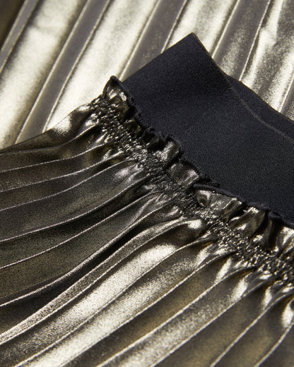 Women's Kese-Metallic Pleated Midi Skirt Gold