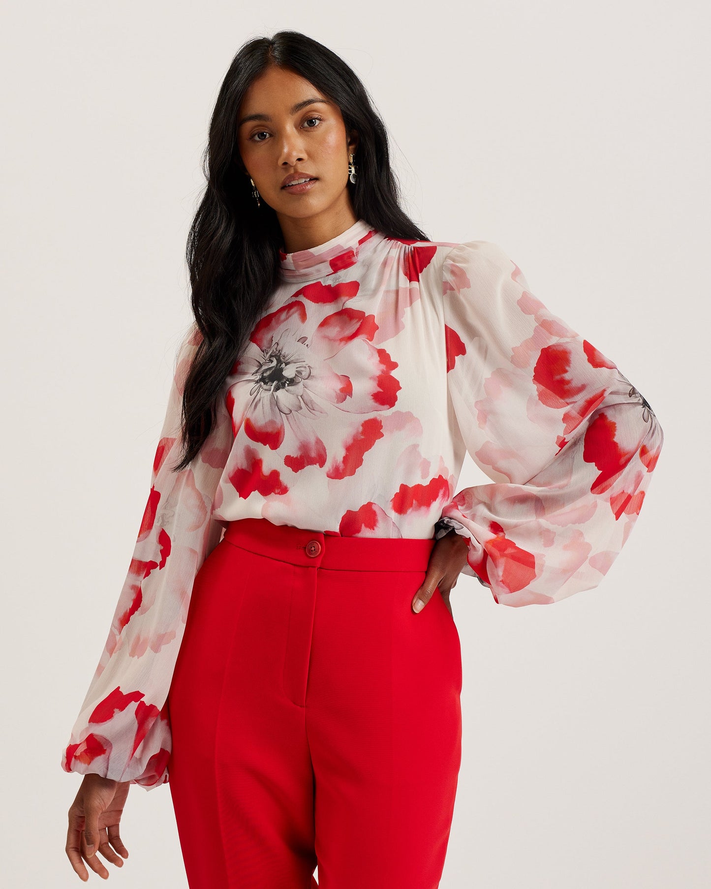 Women's Ladon-Tie Neck Long Sleeve Blouse Ivory