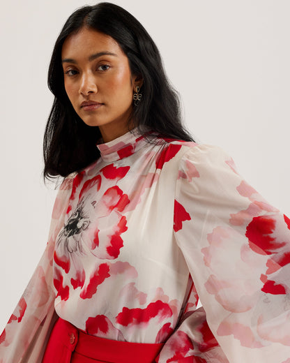 Women's Ladon-Tie Neck Long Sleeve Blouse Ivory