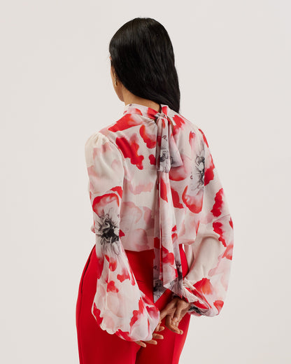 Women's Ladon-Tie Neck Long Sleeve Blouse Ivory
