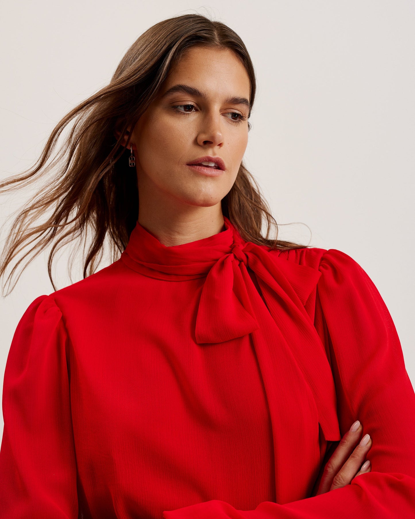 Women's Zebrina-Neck Tie Detail Long Sleeve Mini Red