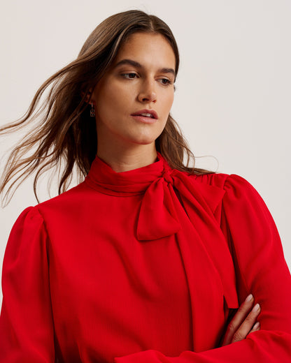 Women's Zebrina-Neck Tie Detail Long Sleeve Mini Red