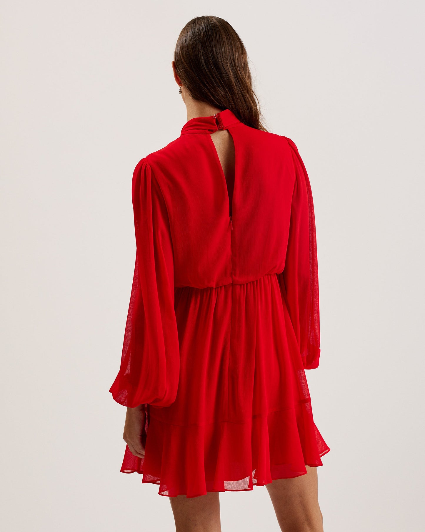 Women's Zebrina-Neck Tie Detail Long Sleeve Mini Red