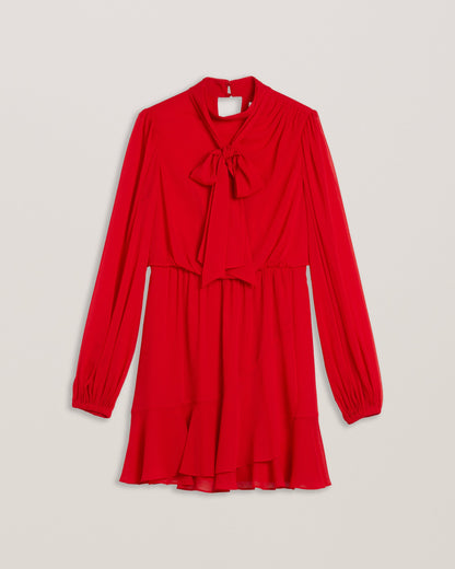 Women's Zebrina-Neck Tie Detail Long Sleeve Mini Red