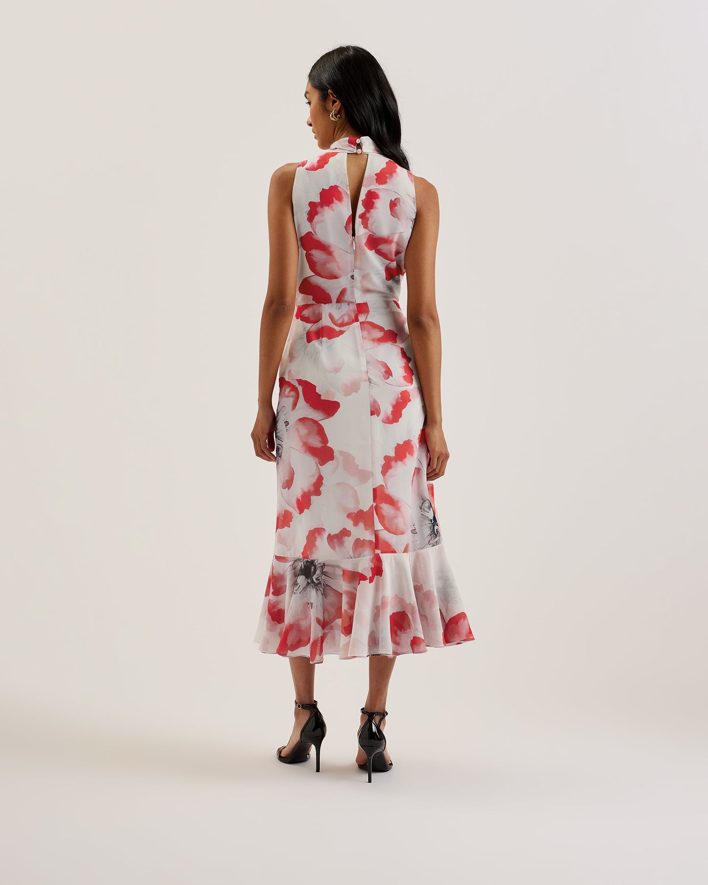 Women's Selino-Tie Neck Printed Midi Dress Ivory