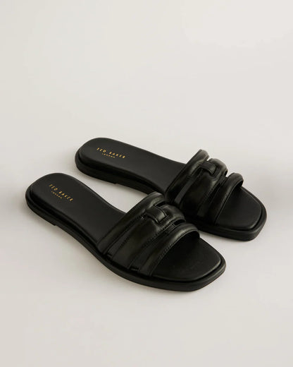 Women's Leeiaa-Flat Woven T Logo Slide Sandal Black
