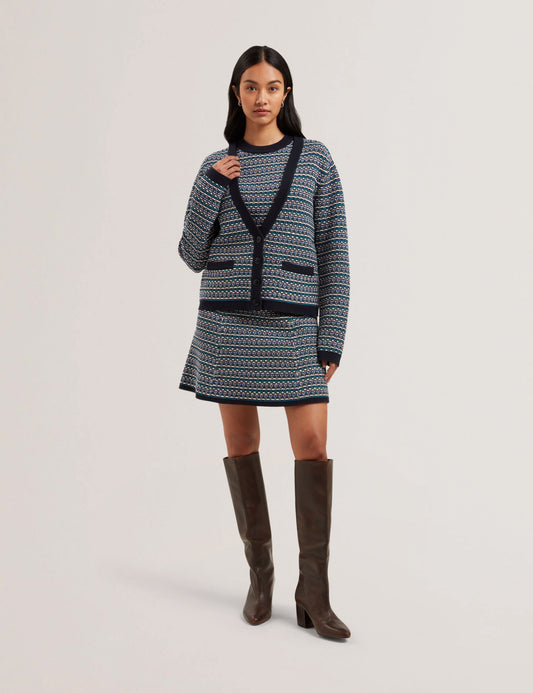 Women's MONICE-Interest Stitch Knitted Cardigan Navy