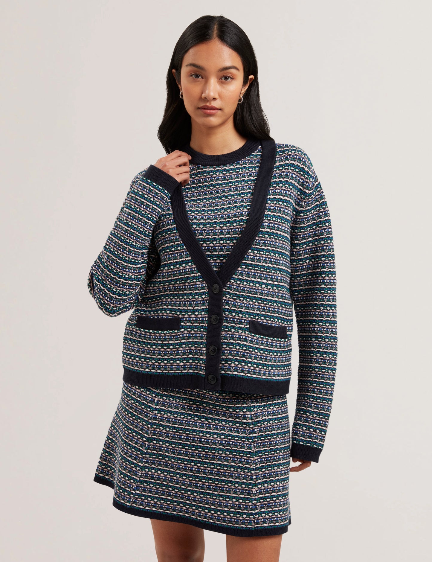 Women's MONICE-Interest Stitch Knitted Cardigan Navy