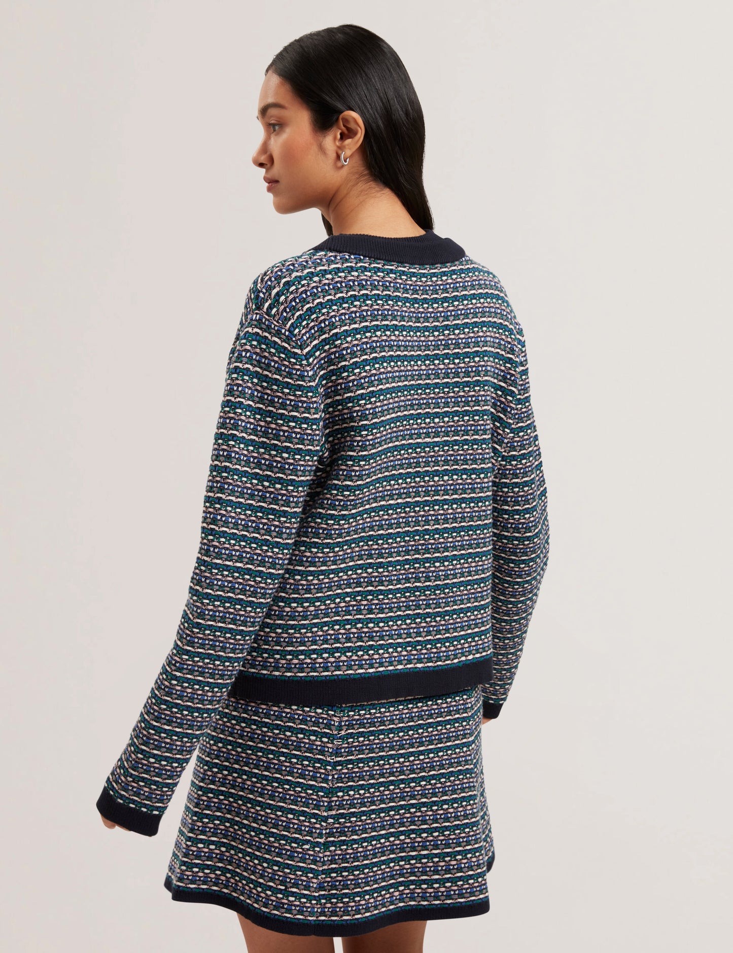 Women's MONICE-Interest Stitch Knitted Cardigan Navy