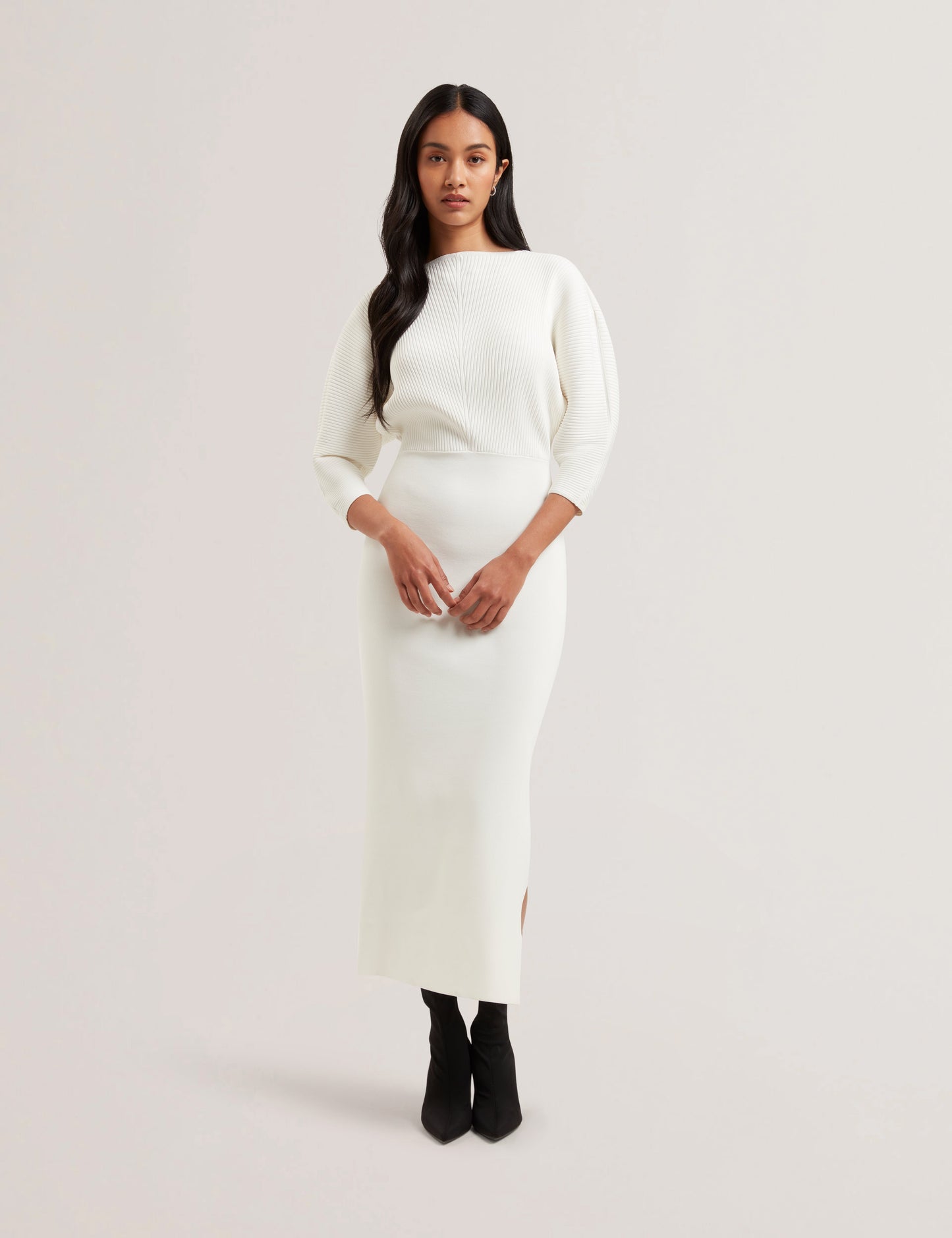 Women's VANITHA-Sculptured Rib Knitted Maxi Dress Ivory