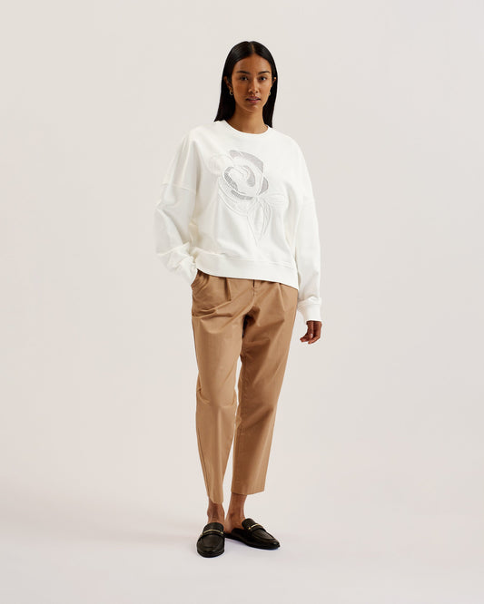 Women's Lotiss-Embroid Burnout Graphic Sweatshirt Ivory