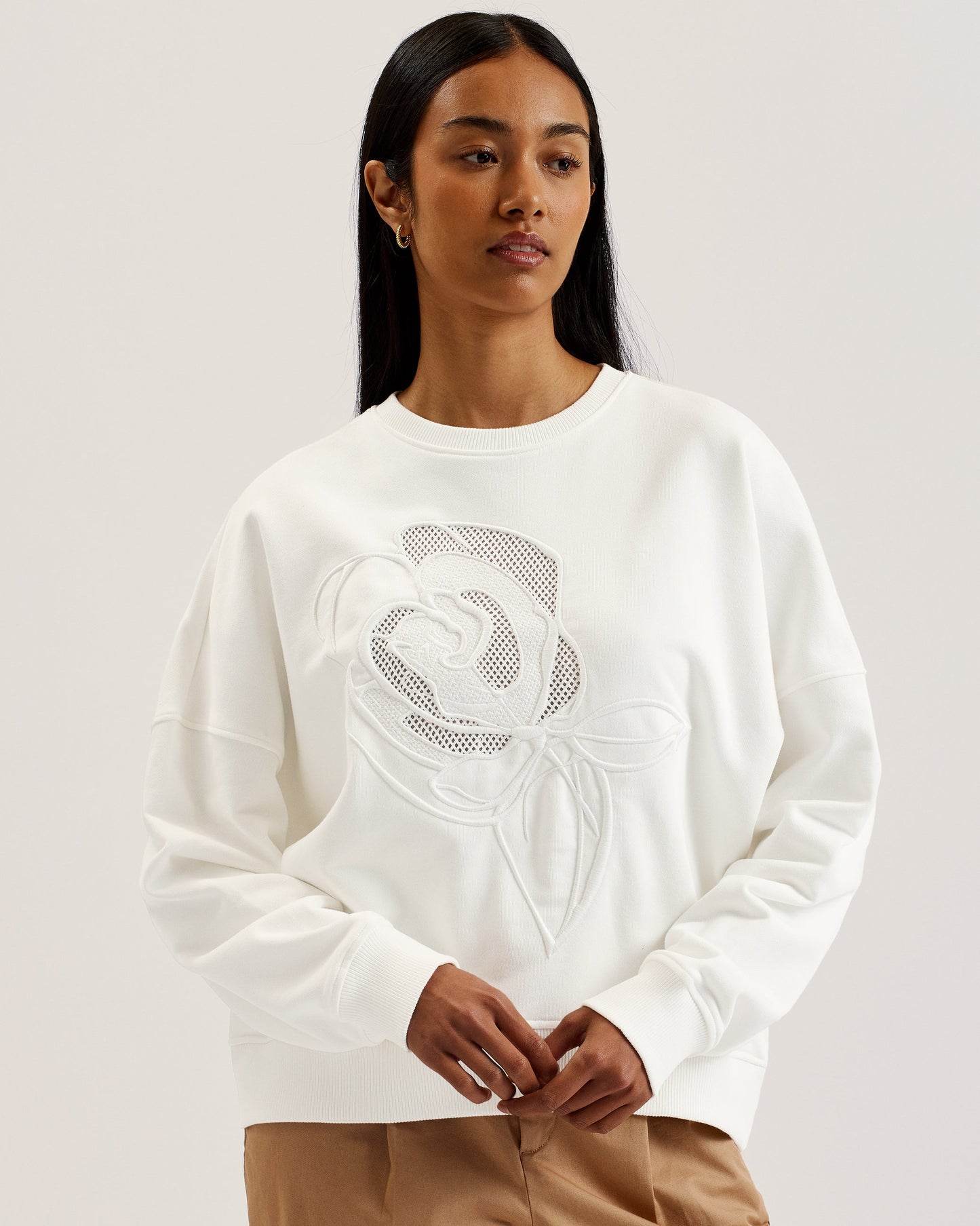 Women's Lotiss-Embroid Burnout Graphic Sweatshirt Ivory