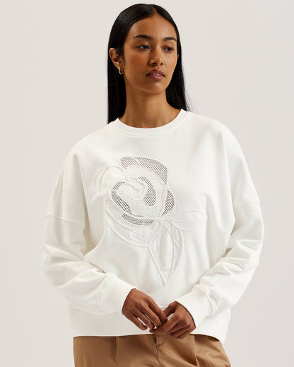Women's Lotiss-Embroid Burnout Graphic Sweatshirt Ivory