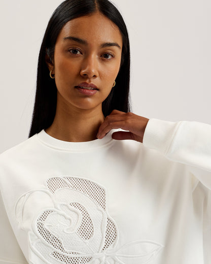 Women's Lotiss-Embroid Burnout Graphic Sweatshirt Ivory