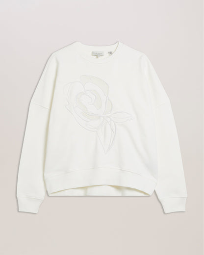 Women's Lotiss-Embroid Burnout Graphic Sweatshirt Ivory