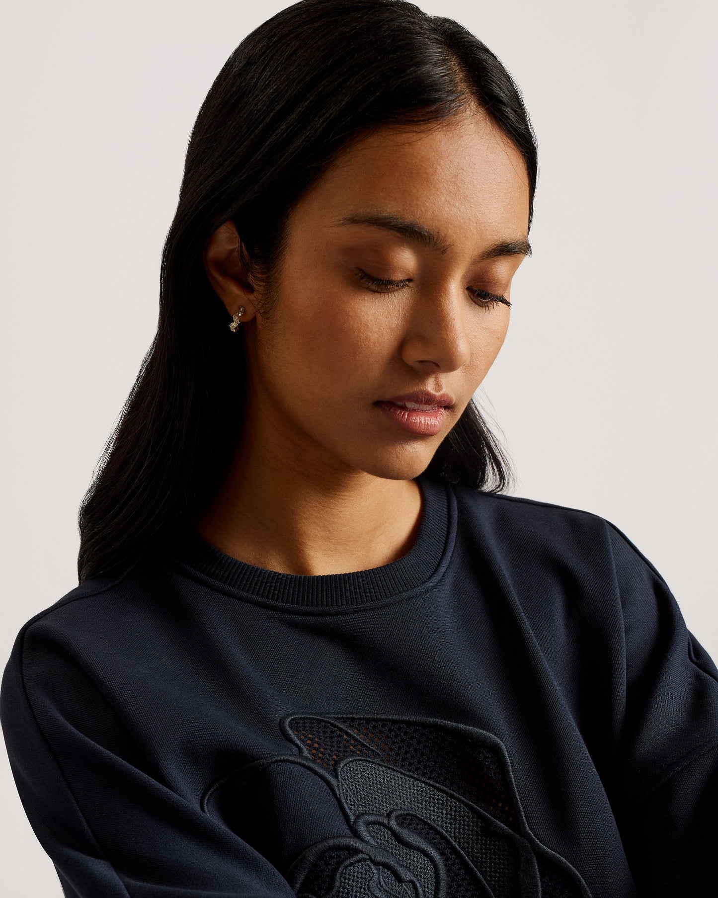 Women's Lotiss-Embroid Burnout Graphic Sweatshirt Navy