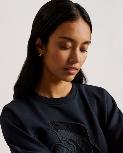 Women's Lotiss-Embroid Burnout Graphic Sweatshirt Navy