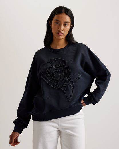Women's Lotiss-Embroid Burnout Graphic Sweatshirt Navy