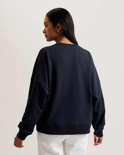 Women's Lotiss-Embroid Burnout Graphic Sweatshirt Navy