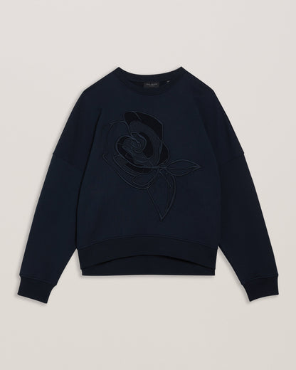 Women's Lotiss-Embroid Burnout Graphic Sweatshirt Navy