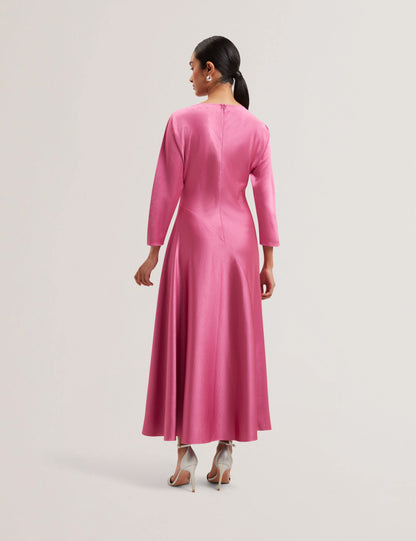Women's MINHO-Curve Seam Detail Midi Dress Brt-Pink