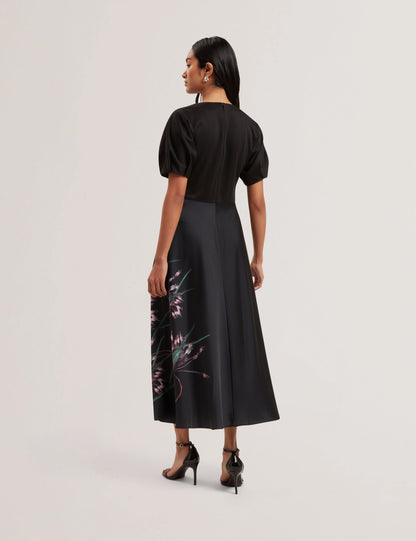 Women's SADO-Printed Ponte Bodice Satin Skirt