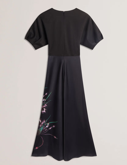 Women's SADO-Printed Ponte Bodice Satin Skirt