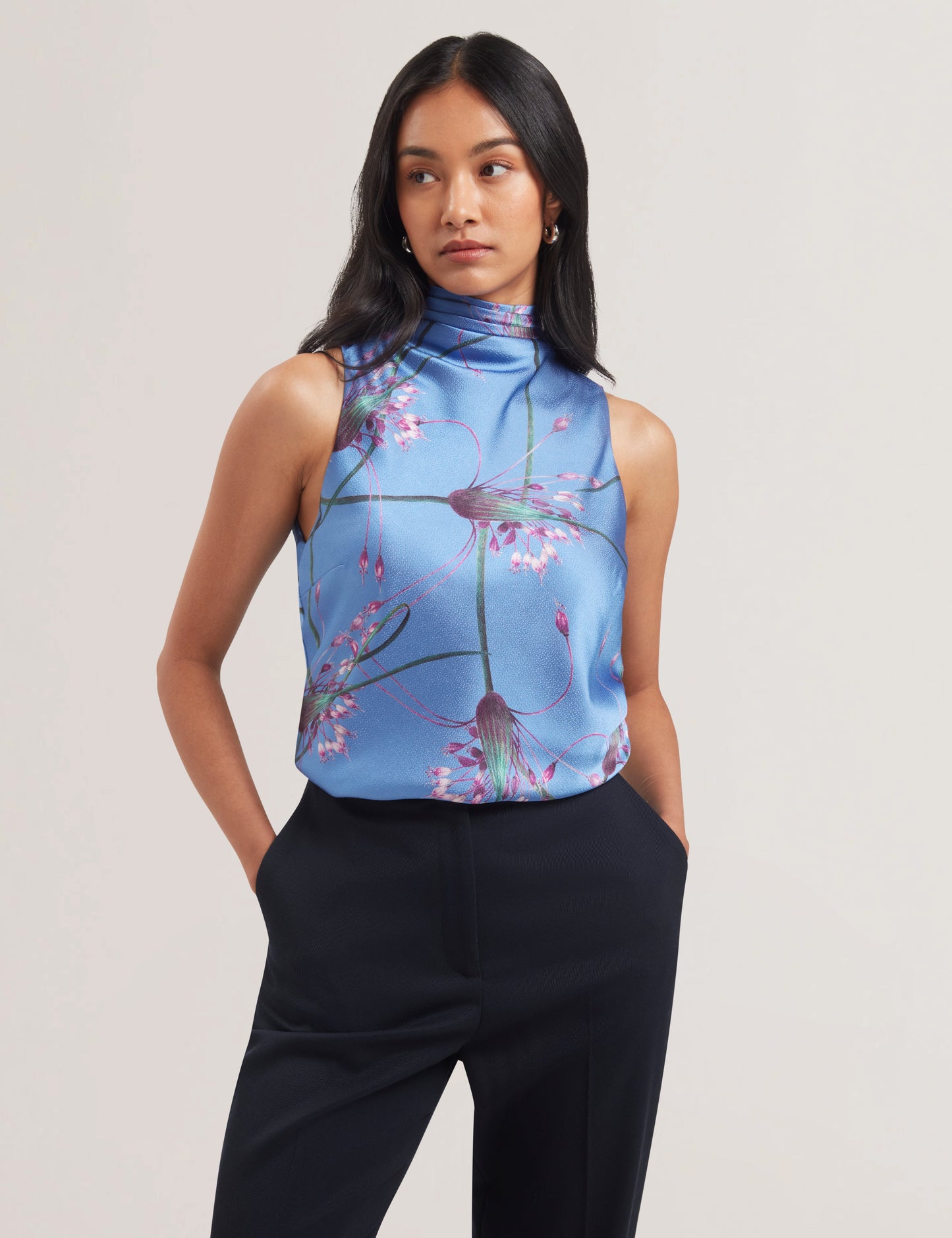 Women's VAROSA-Printed Sleeveless Cowl Neck Lt-Blue